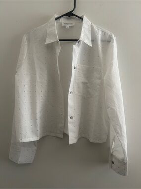 Eighty Eight, Women's Size XL White Stud-Accent Lightweight Button Blouse